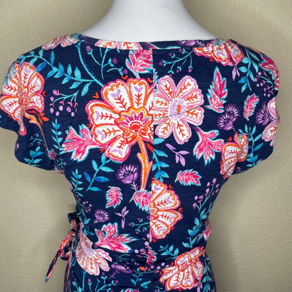 Tommy Bahama Cotton Modal Blend Navy Floral Side Tie Faux Wrap Dress Size S/P - Picture 7 of 12